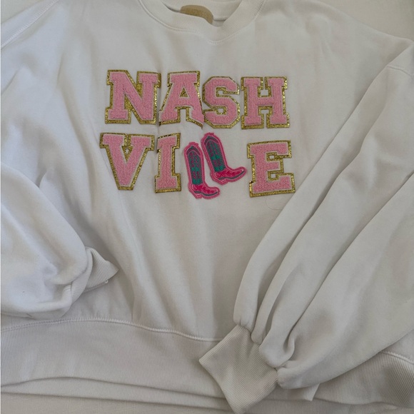Judith March Tops - Judith March White Sweatshirt with Pink and Gold Nashville Design